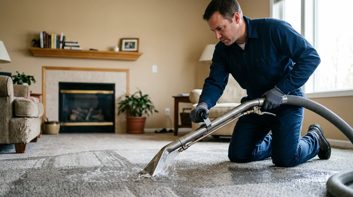 Water damage restoration technician working near Corunna, IN